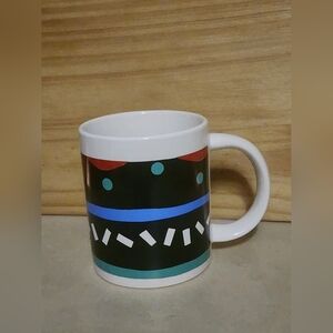 Abstract Geometric Pattern Coffee Mug Tea Cup White Black Red Blue Turquoise